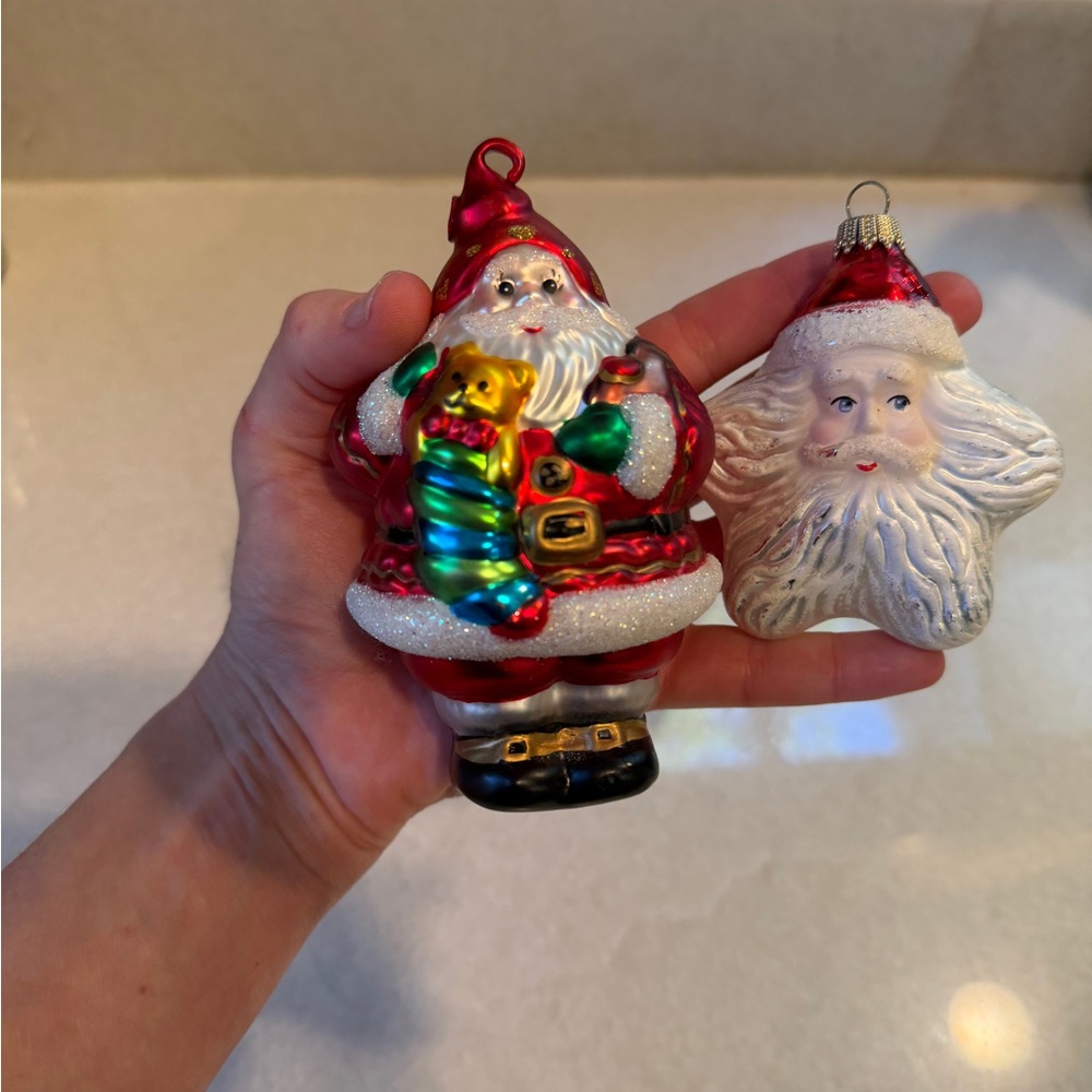 Vintage Santa Claus Glass Ornaments Set - Red and White